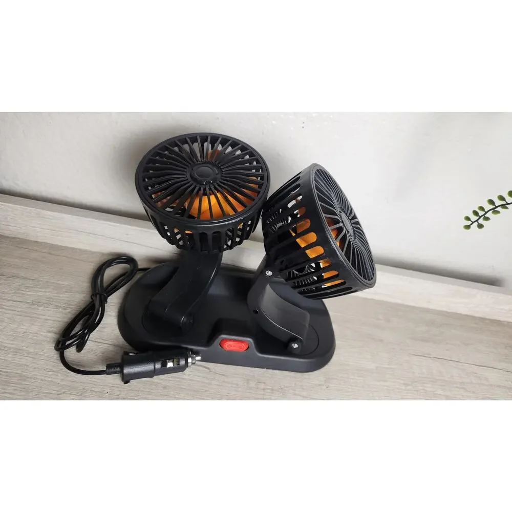 For Car Vehicle Truck 12V‎ 360° Rotatable Dual Head Fan Cooler Air Fan Portable